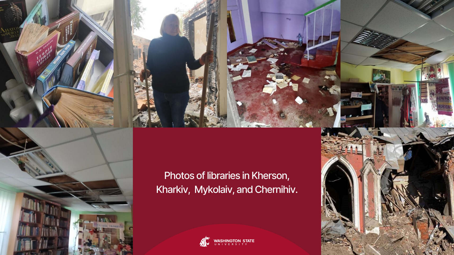 Photos of damaged libraries in Ukraine