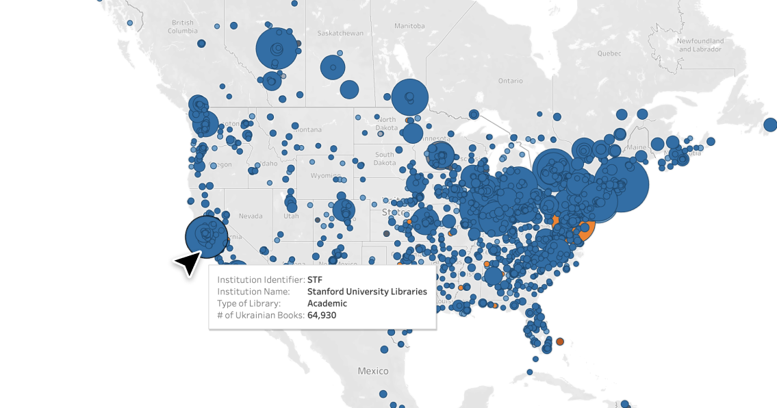 Vizualization of Ukrainian language materials in libraries across the United States.